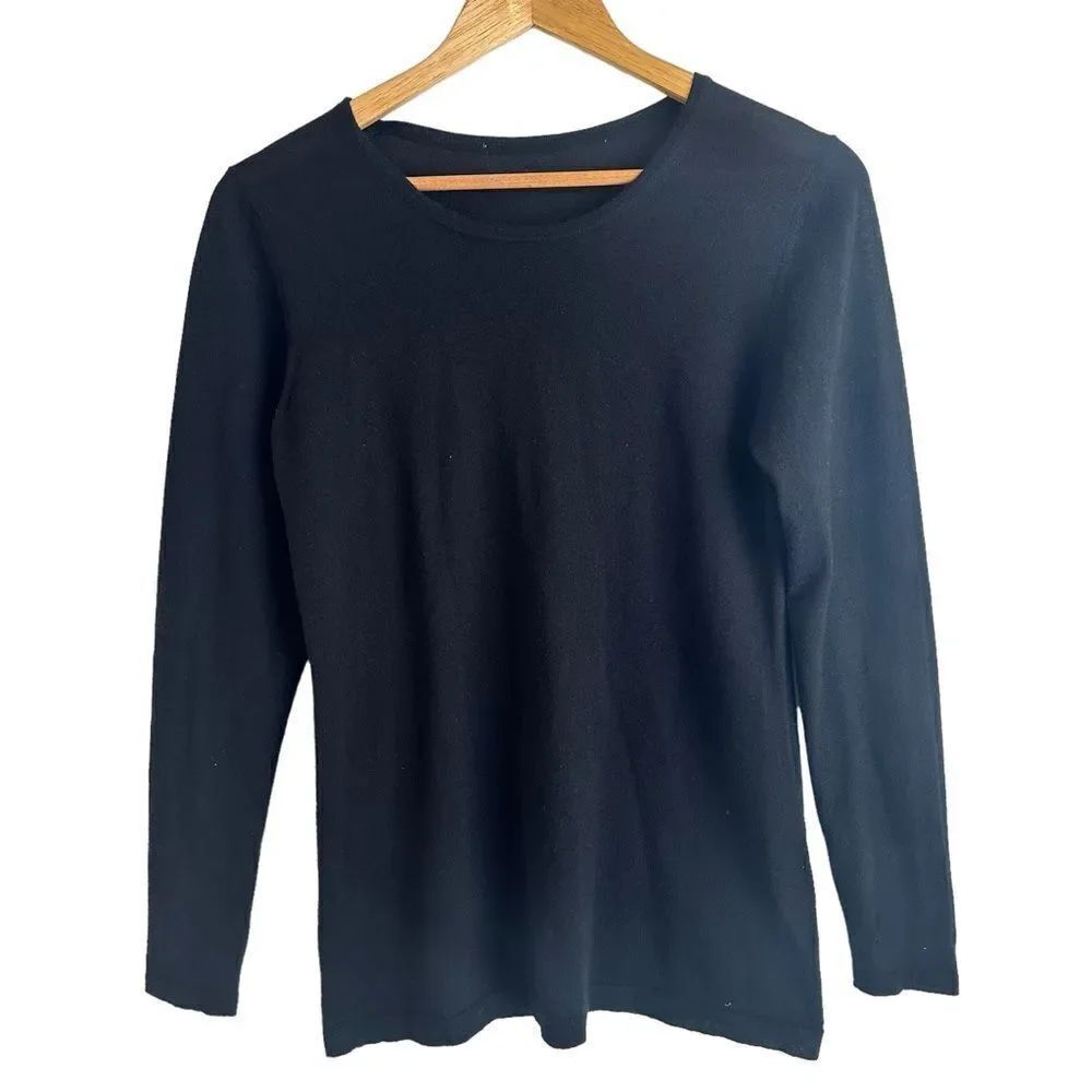 Cashmere Black Lightweight Long Sleeve Crewneck Sweater